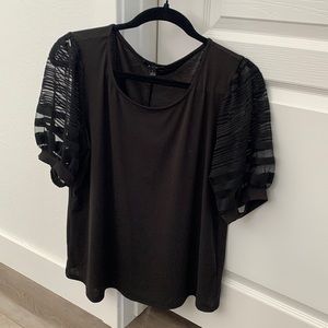 A.U.W. Black shirt sleeve top with sheer arm details